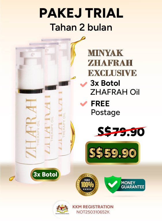 Pakej Trial 2 bulan Minyak Zhafrah Excusive – 3 Botol